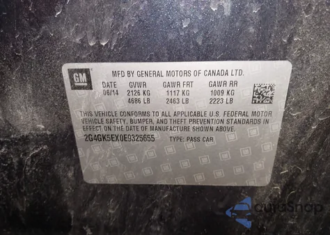 2014 Buick Regal Turbo z USA, uszkodzony, nr VIN 2G4GK5EX0E9325655